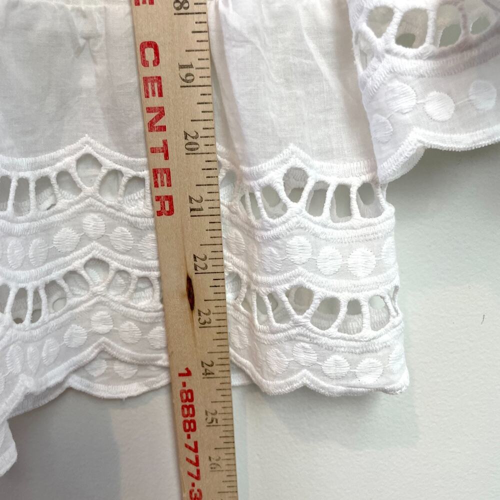 White Rayon Button Up Shirt Open Stitch Crochet Lace Boho Minimalist Flowy Boxy - Picture 7 of 7